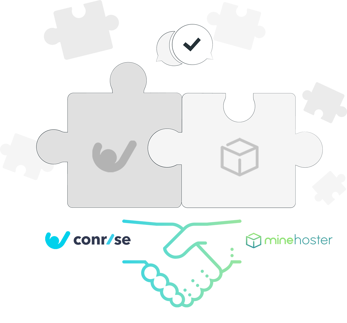 Partnerschaft zwischen Conrise und Mine-Hoster – Puzzleteile mit Handshake