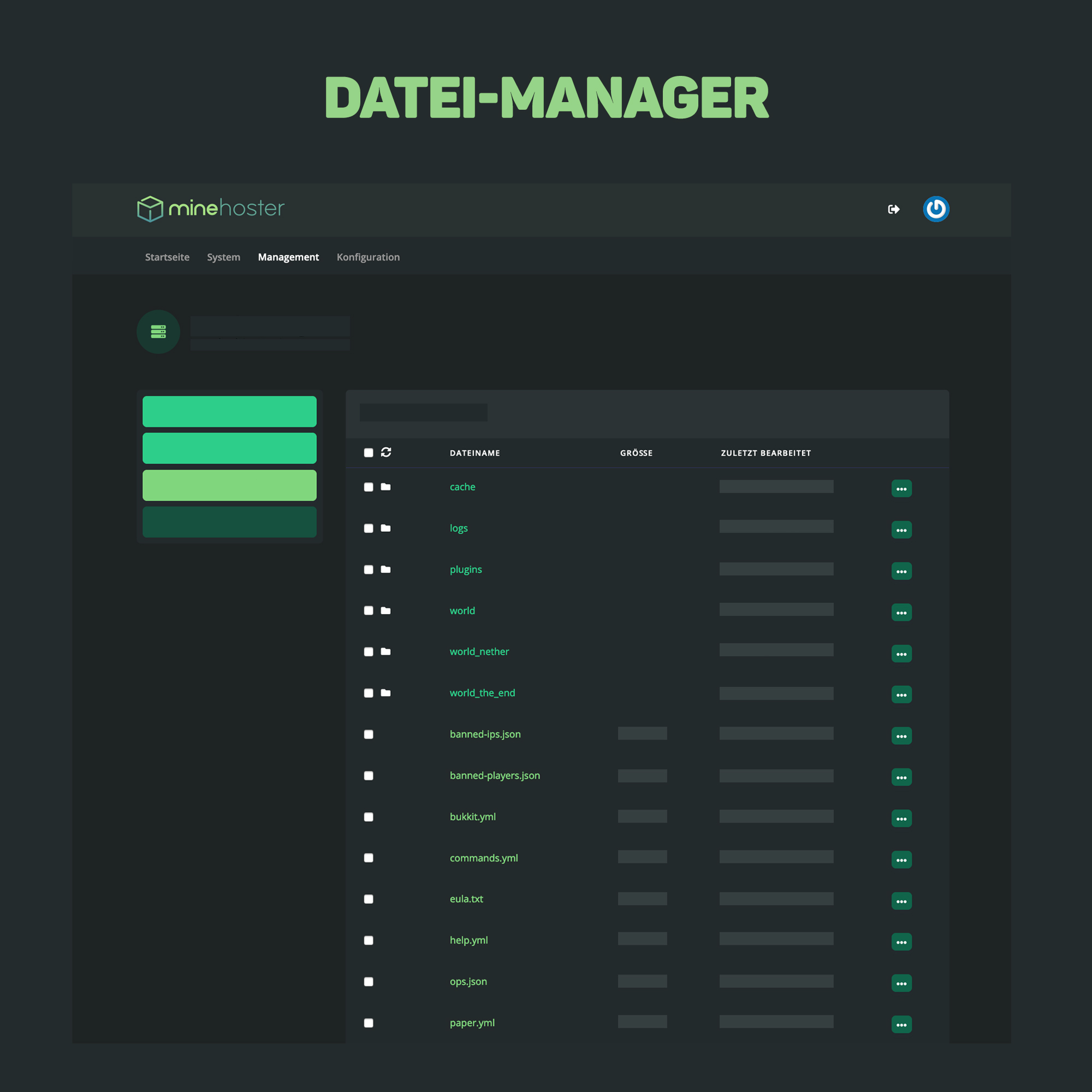 Datei-Manager mit Verzeichnisstruktur im GamePanel