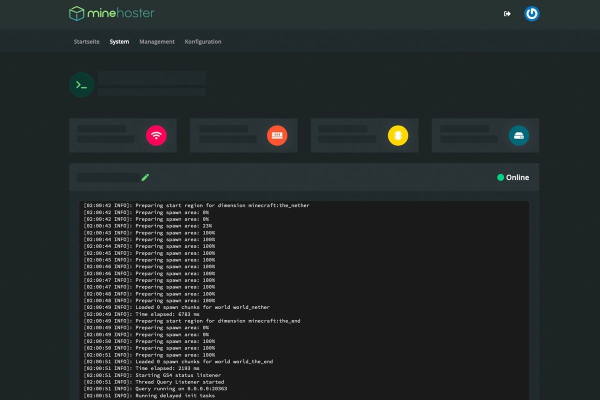 Live Server-Konsole im Mine-Hoster GamePanel