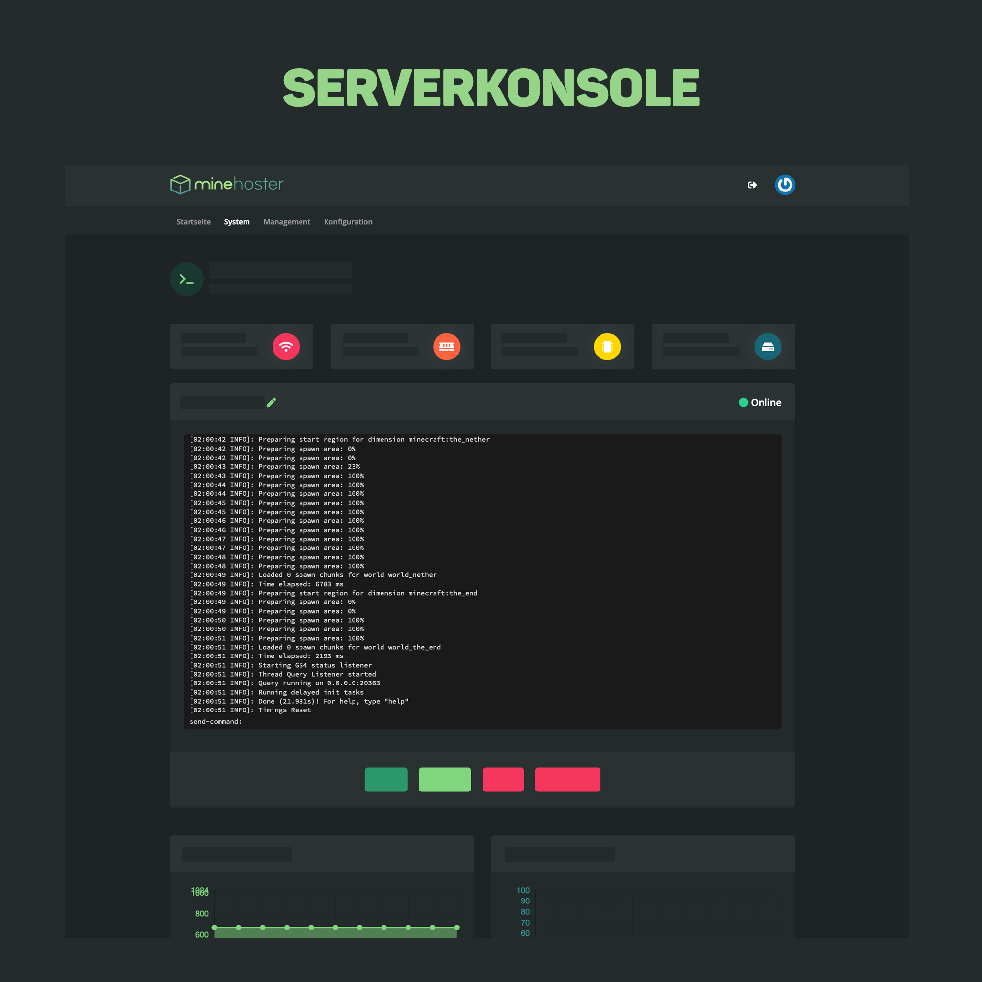 Serverkonsole mit Live-Log im Mine-Hoster GamePanel