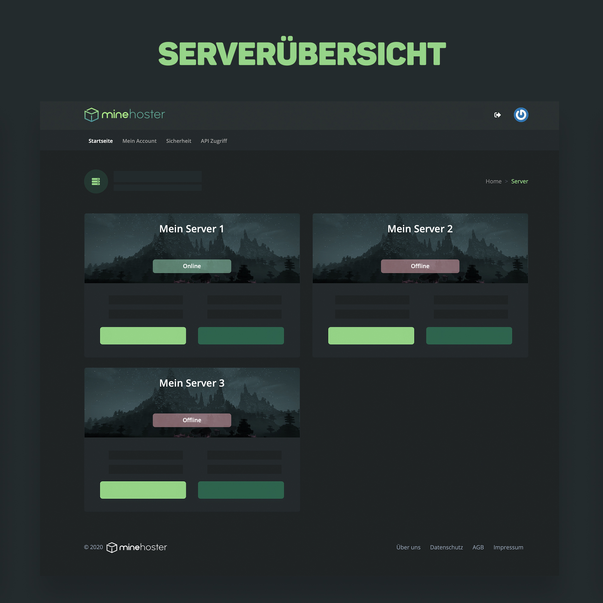 Serverübersicht mit Online-Status im GamePanel