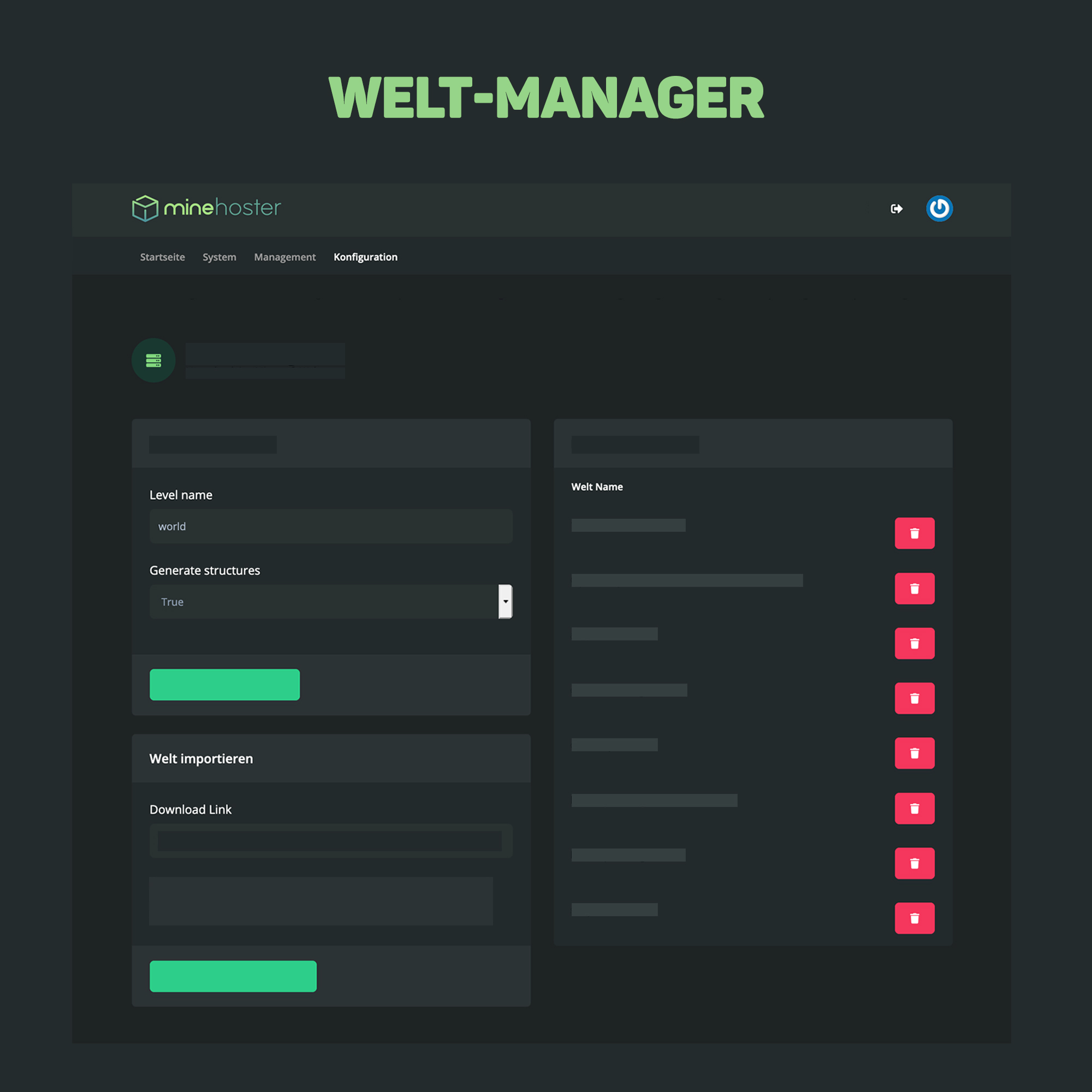 Welt-Manager zum Generieren und Importieren von Welten